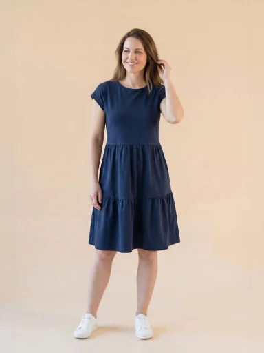 MALAGA Dámské šaty s volány navy 38