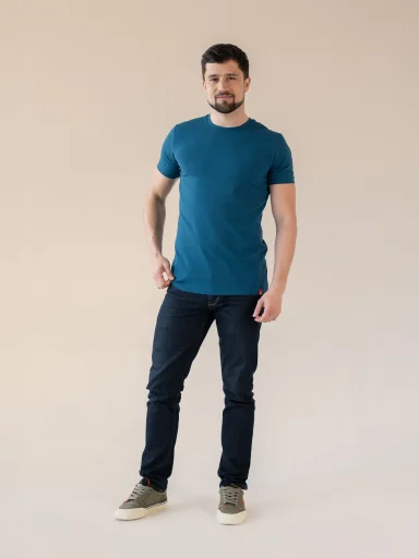 DAVOS Pánské tričko slim modrozelené