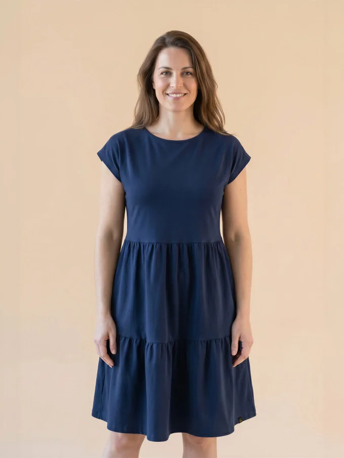 MALAGA Dámské šaty s volány navy 38