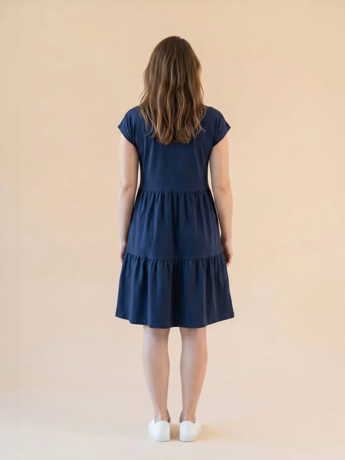MALAGA Dámské šaty s volány navy 38