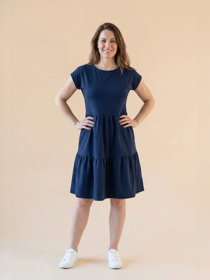 MALAGA Dámské šaty s volány navy 38